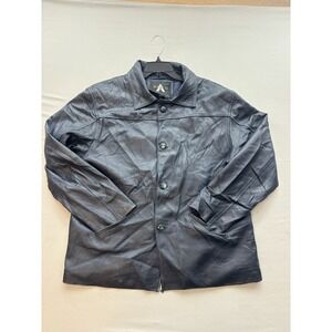Alan Mens Navy Blue Genuine Leather Jacket Button Front Made in Mexico Size XL